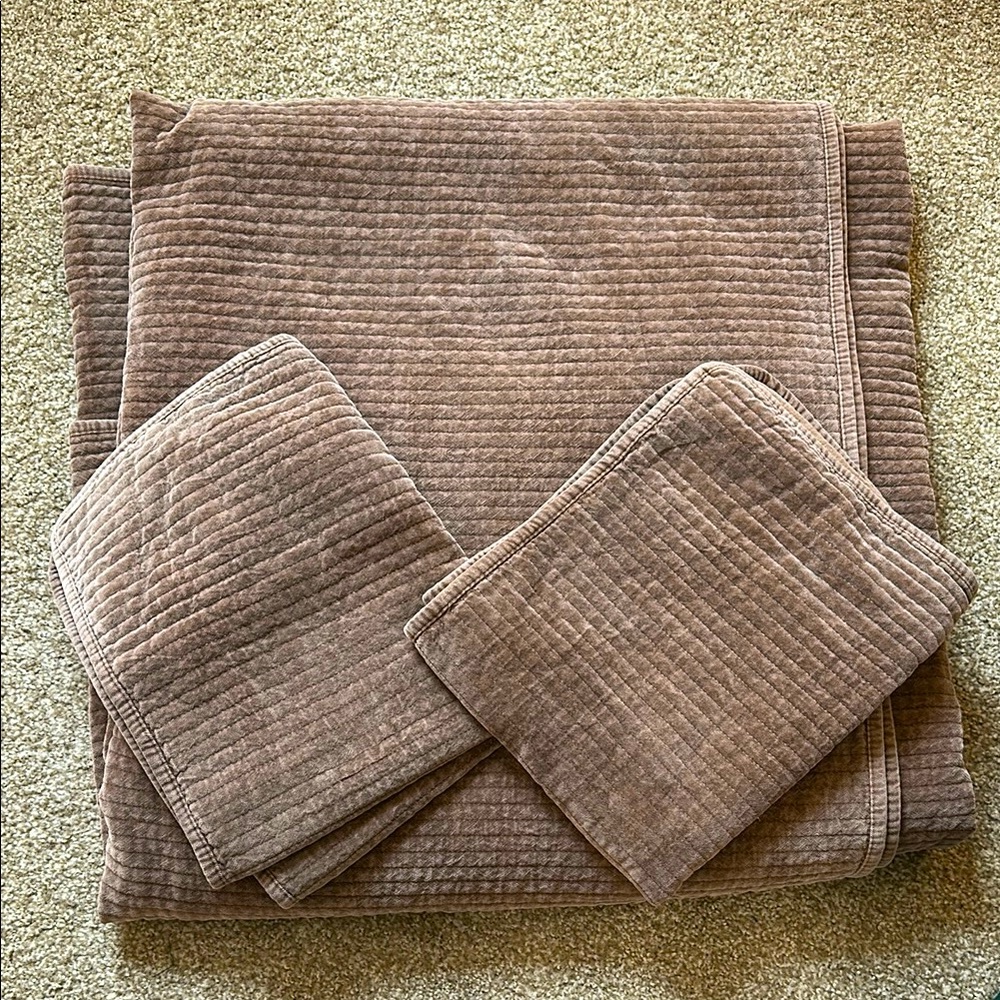 West Elm Washed Cotton Velvet Coverlet and Shams